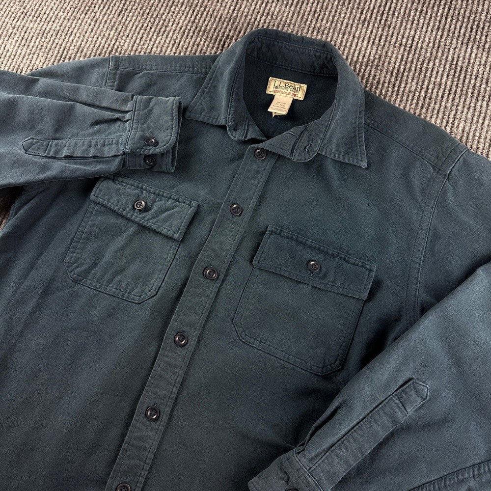LL Bean Chamois Cloth Shirt Mens Medium Regular Teal Green Cotton Button Up